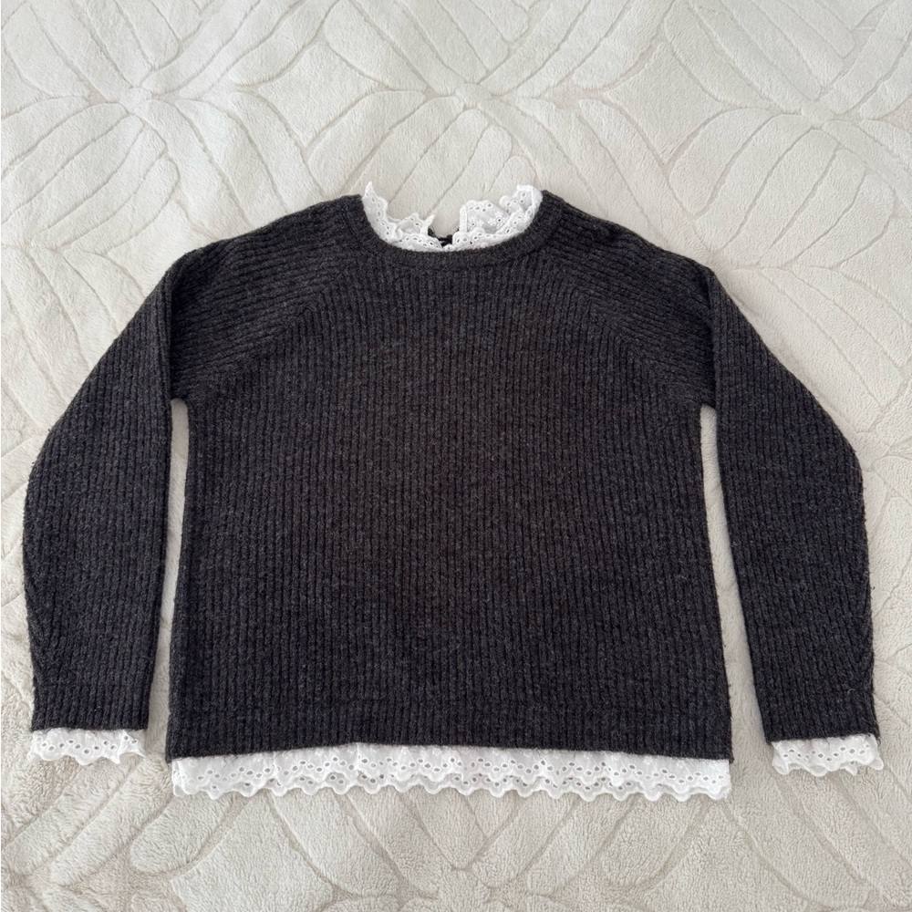 Charcoal Gray Chunky Knit Crew Neck Sweater